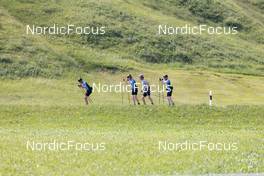 20.06.2022, Andermatt, Switzerland (SUI): Sandro Bovisi (SUI), Laurin Fravi (SUI), Niklas Hartweg (SUI), Gion Stalder (SUI), (l-r) - Biathlon summer training, Andermatt (SUI). www.nordicfocus.com. © Manzoni/NordicFocus. Every downloaded picture is fee-liable.