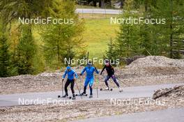 04.10.2022, Martell, Italy (ITA): Samuela Comola (ITA), Mirco Romanin (ITA), Eleonora Fauner (ITA), (l-r)  - Biathlon summer training, Martell (ITA). www.nordicfocus.com. © Barbieri/NordicFocus. Every downloaded picture is fee-liable.