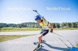 04.08.2022, Font-Romeu, France (FRA): Oscar Lombardot (FRA) - Biathlon summer training, Font-Romeu (FRA). www.nordicfocus.com. © Authamayou/NordicFocus. Every downloaded picture is fee-liable.