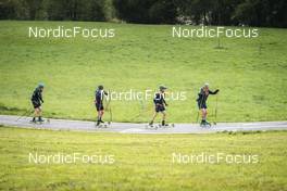 08.09.2022, Lavaze, Italy (ITA): Sebastian Samuelsson (SWE), Lukas Hofer (ITA), Malte Stefansson (SWE), Jesper Nelin (SWE), (l-r)  - Biathlon summer training, Lavaze (ITA). www.nordicfocus.com. © Vanzetta/NordicFocus. Every downloaded picture is fee-liable.