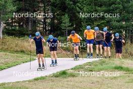 14.09.2022, Lavaze, Italy (ITA): Malte Stefansson (SWE), Jesper Nelin (SWE), Lukas Hofer (ITA), Sebastian Samuelsson (SWE), Peppe Femling (SWE), Martin Ponsiluoma (SWE), Oskar Brandt (SWE), (l-r)  - Biathlon summer training, Lavaze (ITA). www.nordicfocus.com. © Barbieri/NordicFocus. Every downloaded picture is fee-liable.