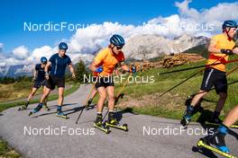10.09.2022, Lavaze, Italy (ITA): Martin Ponsiluoma (SWE), Jesper Nelin (SWE), Malte Stefansson (SWE), Sebastian Samuelsson (SWE), (l-r)  - Biathlon summer training, Lavaze (ITA). www.nordicfocus.com. © Barbieri/NordicFocus. Every downloaded picture is fee-liable.