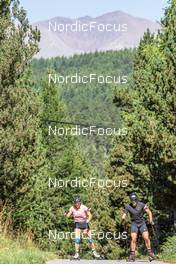 03.08.2022, Font-Romeu, France (FRA): Oceane Michelon (FRA), Sebastien Mahon (FRA), (l-r) - Biathlon summer training, Font-Romeu (FRA). www.nordicfocus.com. © Authamayou/NordicFocus. Every downloaded picture is fee-liable.