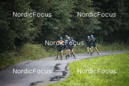 08.09.2022, Lavaze, Italy (ITA): Malte Stefansson (SWE), Martin Ponsiluoma (SWE), Jesper Nelin (SWE), Lukas Hofer (ITA), Sebastian Samuelsson (SWE), Peppe Femling (SWE), (l-r)  - Biathlon summer training, Lavaze (ITA). www.nordicfocus.com. © Vanzetta/NordicFocus. Every downloaded picture is fee-liable.