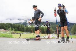 01.07.2022, Lenzerheide, Switzerland (SUI): Laurin Fravi (SUI), Jeremy Finello (SUI), Niklas Hartweg (SUI), Nico Salutt (SUI), (l-r) - Biathlon summer training, Lenzerheide (SUI). www.nordicfocus.com. © Manzoni/NordicFocus. Every downloaded picture is fee-liable.