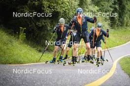 08.09.2022, Lavaze, Italy (ITA): Jesper Nelin (SWE), Martin Ponsiluoma (SWE), Malte Stefansson (SWE), (l-r)  - Biathlon summer training, Lavaze (ITA). www.nordicfocus.com. © Vanzetta/NordicFocus. Every downloaded picture is fee-liable.