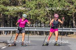 31.07.2022, Font-Romeu, France (FRA): Camille Coupe (FRA), Chloe Bened (FRA), (l-r) - Biathlon summer training, Font-Romeu (FRA). www.nordicfocus.com. © Authamayou/NordicFocus. Every downloaded picture is fee-liable.