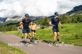 10.09.2022, Lavaze, Italy (ITA): Oskar Brandt (SWE), Malte Stefansson (SWE), Martin Ponsiluoma (SWE), (l-r)  - Biathlon summer training, Lavaze (ITA). www.nordicfocus.com. © Barbieri/NordicFocus. Every downloaded picture is fee-liable.