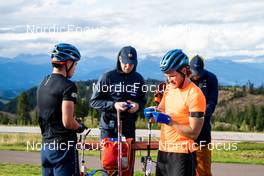 10.09.2022, Lavaze, Italy (ITA): Oskar Brandt (SWE), Mattias Nilsson (SWE), Malte Stefansson (SWE), (l-r)  - Biathlon summer training, Lavaze (ITA). www.nordicfocus.com. © Barbieri/NordicFocus. Every downloaded picture is fee-liable.