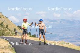 31.07.2022, Font-Romeu, France (FRA): Jacques Jefferies (FRA), Oscar Lombardot (FRA), (l-r) - Biathlon summer training, Font-Romeu (FRA). www.nordicfocus.com. © Authamayou/NordicFocus. Every downloaded picture is fee-liable.