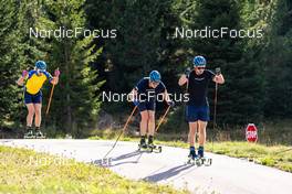 10.09.2022, Lavaze, Italy (ITA): Peppe Femling (SWE), Martin Ponsiluoma (SWE), Oskar Brandt (SWE), (l-r)  - Biathlon summer training, Lavaze (ITA). www.nordicfocus.com. © Barbieri/NordicFocus. Every downloaded picture is fee-liable.