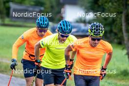 01.09.2022, Antholz, Italy (ITA): Martin Ponsiluoma (SWE), Peppe Femling (SWE), Lukas Hofer (ITA), (l-r)  - Biathlon summer training, Antholz (ITA). www.nordicfocus.com. © Barbieri/NordicFocus. Every downloaded picture is fee-liable.