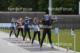 03.10.2022, Ruhpolding, Germany (GER): Franziska Preuss (GER), Denise Herrmann (GER), Marte Olsbu Roeiseland (NOR), Marion Wiesensarter (GER), Vanessa Hinz (GER), (l-r) - Biathlon summer training, Ruhpolding (GER). www.nordicfocus.com. © Reiter/NordicFocus. Every downloaded picture is fee-liable.