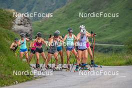 30.06.2022, Bessans, France (FRA): Linda Zingerle (ITA), Beatrice Trabucchi (ITA), Hannah Auchentaller (ITA), Irene Lardschneider (ITA), Michaela Carrara (ITA), Samuela Comola (ITA), (l-r) - Biathlon summer training, Bessans (FRA). www.nordicfocus.com. © Authamayou/NordicFocus. Every downloaded picture is fee-liable.