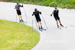 01.07.2022, Lenzerheide, Switzerland (SUI): Gion Stalder (SUI), Sebastian Stalder (SUI), Joscha Burkhalter (SUI), (l-r) - Biathlon summer training, Lenzerheide (SUI). www.nordicfocus.com. © Manzoni/NordicFocus. Every downloaded picture is fee-liable.