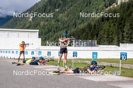 01.09.2022, Antholz, Italy (ITA): Lukas Hofer (ITA), Peppe Femling (SWE), Jesper Nelin (SWE), Hanna Oeberg (SWE), Martin Ponsiluoma (SWE), (l-r)  - Biathlon summer training, Antholz (ITA). www.nordicfocus.com. © Barbieri/NordicFocus. Every downloaded picture is fee-liable.