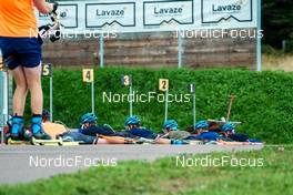 14.09.2022, Lavaze, Italy (ITA): Lukas Hofer (ITA), Martin Ponsiluoma (SWE), Malte Stefansson (SWE), Peppe Femling (SWE), (l-r)  - Biathlon summer training, Lavaze (ITA). www.nordicfocus.com. © Barbieri/NordicFocus. Every downloaded picture is fee-liable.