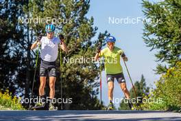 03.08.2022, Font-Romeu, France (FRA): Paul Fontaine (FRA), Oscar Lombardot (FRA), (l-r) - Biathlon summer training, Font-Romeu (FRA). www.nordicfocus.com. © Authamayou/NordicFocus. Every downloaded picture is fee-liable.