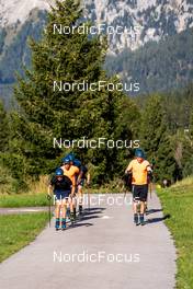 10.09.2022, Lavaze, Italy (ITA): Oskar Brandt (SWE), Jesper Nelin (SWE), Sebastian Samuelsson (SWE), (l-r)  - Biathlon summer training, Lavaze (ITA). www.nordicfocus.com. © Barbieri/NordicFocus. Every downloaded picture is fee-liable.