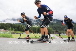 01.07.2022, Lenzerheide, Switzerland (SUI): Laurin Fravi (SUI), Sandro Bovisi (SUI), Nico Salutt (SUI), (l-r) - Biathlon summer training, Lenzerheide (SUI). www.nordicfocus.com. © Manzoni/NordicFocus. Every downloaded picture is fee-liable.