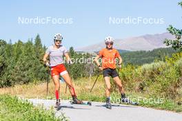 03.08.2022, Font-Romeu, France (FRA): Camille Coupe (FRA), Jeanne Richard (FRA), (l-r) - Biathlon summer training, Font-Romeu (FRA). www.nordicfocus.com. © Authamayou/NordicFocus. Every downloaded picture is fee-liable.