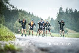 08.09.2022, Lavaze, Italy (ITA): Jesper Nelin (SWE), Malte Stefansson (SWE), Lukas Hofer (ITA), Martin Ponsiluoma (SWE), Sebastian Samuelsson (SWE), (l-r)  - Biathlon summer training, Lavaze (ITA). www.nordicfocus.com. © Vanzetta/NordicFocus. Every downloaded picture is fee-liable.