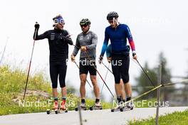 01.07.2022, Lenzerheide, Switzerland (SUI): Jeremy Finello (SUI), Dajan Danuser (SUI), Sandro Bovisi (SUI), (l-r) - Biathlon summer training, Lenzerheide (SUI). www.nordicfocus.com. © Manzoni/NordicFocus. Every downloaded picture is fee-liable.