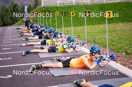 10.09.2022, Lavaze, Italy (ITA): Anna Magnusson (SWE), Jesper Nelin (SWE), Johanna Skottheim (SWE), Martin Ponsiluoma (SWE), Elvira Oeberg (SWE), Hanna Oeberg (SWE), (l-r)  - Biathlon summer training, Lavaze (ITA). www.nordicfocus.com. © Barbieri/NordicFocus. Every downloaded picture is fee-liable.