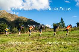 10.09.2022, Lavaze, Italy (ITA): Peppe Femling (SWE), Martin Ponsiluoma (SWE), Sebastian Samuelsson (SWE), Oskar Brandt (SWE), Jesper Nelin (SWE), Malte Stefansson (SWE), (l-r)  - Biathlon summer training, Lavaze (ITA). www.nordicfocus.com. © Barbieri/NordicFocus. Every downloaded picture is fee-liable.