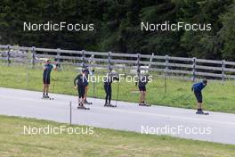 01.07.2022, Lenzerheide, Switzerland (SUI): Serafin Wiestner (SUI), Laurin Fravi (SUI), Nico Salutt (SUI), Niklas Hartweg (SUI), Dajan Danuser (SUI), Sandro Bovisi (SUI), (l-r) - Biathlon summer training, Lenzerheide (SUI). www.nordicfocus.com. © Manzoni/NordicFocus. Every downloaded picture is fee-liable.