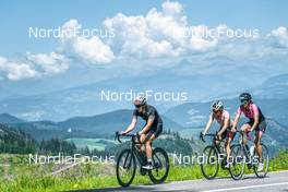 8.08.2022, Lavaze, Italy (ITA): Vanessa Voigt  (GER), Janina Hettich-Walz  (GER), Vanessa Hinz  (GER), (l-r)  - Biathlon summer training, Lavaze (ITA). www.nordicfocus.com. © Vanzetta/NordicFocus. Every downloaded picture is fee-liable.