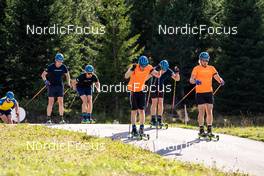 10.09.2022, Lavaze, Italy (ITA): Peppe Femling (SWE), Martin Ponsiluoma (SWE), Oskar Brandt (SWE), Sebastian Samuelsson (SWE), Jesper Nelin (SWE), Malte Stefansson (SWE), (l-r)  - Biathlon summer training, Lavaze (ITA). www.nordicfocus.com. © Barbieri/NordicFocus. Every downloaded picture is fee-liable.