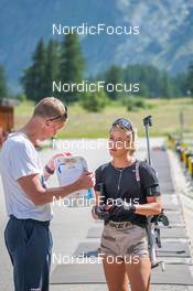 29.06.2022, Bessans, France (FRA): Jonne Kahkonen (FIN), Hannah Auchentaller (ITA), (l-r) - Biathlon summer training, Bessans (FRA). www.nordicfocus.com. © Authamayou/NordicFocus. Every downloaded picture is fee-liable.
