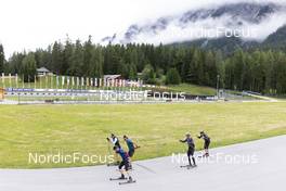 01.07.2022, Lenzerheide, Switzerland (SUI): Nico Salutt (SUI), Sandro Bovisi (SUI), Serafin Wiestner (SUI), Niklas Hartweg (SUI), Laurin Fravi (SUI), (l-r) - Biathlon summer training, Lenzerheide (SUI). www.nordicfocus.com. © Manzoni/NordicFocus. Every downloaded picture is fee-liable.