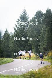 02.09.2022, Lavaze, Italy (ITA): Sturla Holm Laegreid (NOR), Johannes Thingnes Boe (NOR), Tarjei Boe (NOR), Filip Fjeld Andersen (NOR), Vetle Sjaastad Christiansen (NOR), (l-r)  - Biathlon summer training, Lavaze (ITA). www.nordicfocus.com. © Vanzetta/NordicFocus. Every downloaded picture is fee-liable.