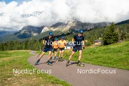 10.09.2022, Lavaze, Italy (ITA): Oskar Brandt (SWE), Sebastian Samuelsson (SWE), Malte Stefansson (SWE), Martin Ponsiluoma (SWE), (l-r)  - Biathlon summer training, Lavaze (ITA). www.nordicfocus.com. © Barbieri/NordicFocus. Every downloaded picture is fee-liable.
