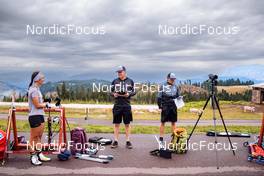 27.07.2022, Lavaze, Italy (ITA): Julia Schwaiger (AUT), Markus Fischer (AUT), Bernhard Pollerus (AUT), (l-r)  - Biathlon summer training, Lavaze (ITA). www.nordicfocus.com. © Barbieri/NordicFocus. Every downloaded picture is fee-liable.
