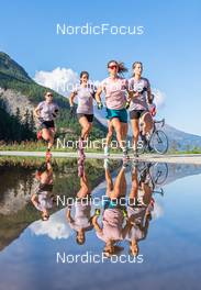 28.08.2022, Bessans, France (FRA): Lou Jeanmonnot (FRA), Julia Simon (FRA), Anaïs Chevalier (FRA), Chloé Chevalier (FRA), (l-r) - Biathlon summer training, Bessans (FRA). www.nordicfocus.com. © Authamayou/NordicFocus. Every downloaded picture is fee-liable.