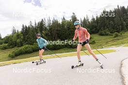 28.06.2022, Premanon, France (FRA): Lou Jeanmonnot (FRA), Paula Botet (FRA), (l-r) - Biathlon summer training, Premanon (FRA). www.nordicfocus.com. © Manzoni/NordicFocus. Every downloaded picture is fee-liable.