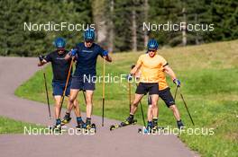 10.09.2022, Lavaze, Italy (ITA): Oskar Brandt (SWE), Martin Ponsiluoma (SWE), Malte Stefansson (SWE), (l-r)  - Biathlon summer training, Lavaze (ITA). www.nordicfocus.com. © Barbieri/NordicFocus. Every downloaded picture is fee-liable.