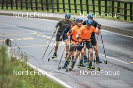 08.09.2022, Lavaze, Italy (ITA): Oskar Brandt (SWE), Jesper Nelin (SWE), Martin Ponsiluoma (SWE), (l-r)  - Biathlon summer training, Lavaze (ITA). www.nordicfocus.com. © Vanzetta/NordicFocus. Every downloaded picture is fee-liable.