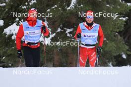 08.11.2022, Davos, Switzerland (SUI): Roman Schaad (SUI), Joscha Burkalter (SUI), (l-r) - Biathlon training, Snowfarming track, Davos (SUI). www.nordicfocus.com. © Manzoni/NordicFocus. Every downloaded picture is fee-liable.