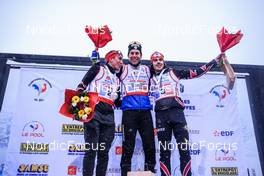 02.04.2022, Premanon, France (FRA): Lou Thievent (FRA), Gaetan Paturel (FRA), Adrien Baylac (FRA), (l-r) - French Championships biathlon, mass, Premanon (FRA). www.nordicfocus.com. © Augustin Authamayou/NordicFocus. Every downloaded picture is fee-liable.