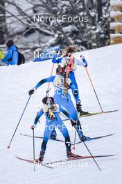 03.04.2022, Premanon, France (FRA): Camille Coupe (FRA), Maya Cloetens (FRA), Chloe Bened (FRA), (l-r) - French Championships biathlon, relay, Premanon (FRA). www.nordicfocus.com. © Leo Authamayou/NordicFocus. Every downloaded picture is fee-liable.