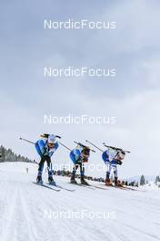 03.04.2022, Premanon, France (FRA): ERIC Perrot (FRA), OSCAR Lombardot (FRA), THOMAS Briffaz (FRA), (l-r)  - French Championships biathlon, relay, Premanon (FRA). www.nordicfocus.com. © Leo Authamayou/NordicFocus. Every downloaded picture is fee-liable.