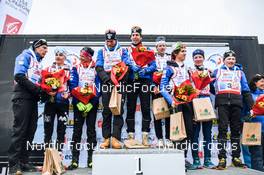 03.04.2022, Premanon, France (FRA): Lubin Amiotte (FRA), Pierrick Pasteur (FRA), Quentin Fillon Maillet (FRA), Bottonet Judicael Perrillat (FRA), Gaetan Paturel (FRA), Antonin Guigonnat (FRA), Noe Seigneur (FRA), Maxence Pialat (FRA), Jacques Jefferies (FRA), (l-r) - French Championships biathlon, relay, Premanon (FRA). www.nordicfocus.com. © Augustin Authamayou/NordicFocus. Every downloaded picture is fee-liable.
