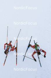 03.04.2022, Premanon, France (FRA): Zenital shot of two competitors - French Championships biathlon, relay, Premanon (FRA). www.nordicfocus.com. © Leo Authamayou/NordicFocus. Every downloaded picture is fee-liable.