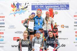02.09.2022, Oberhof, Germany (GER): Marion Wiesensarter (GER), Sophia Schneider (GER), Juliane Fruhwirt (GER), Hanna Michelle Hermann (GER), Mareike Braun (GER), Helene Theresa Hendel (GER), (l-r) - German Championships biathon, individual women, Oberhof (GER). www.nordicfocus.com. © Deubert/NordicFocus. Every downloaded picture is fee-liable.