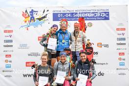 02.09.2022, Oberhof, Germany (GER): Marion Wiesensarter (GER), Sophia Schneider (GER), Juliane Fruhwirt (GER), Hanna Michelle Hermann (GER), Mareike Braun (GER), Helene Theresa Hendel (GER), (l-r) - German Championships biathon, individual women, Oberhof (GER). www.nordicfocus.com. © Deubert/NordicFocus. Every downloaded picture is fee-liable.