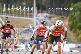 04.09.2022, Oberhof, Germany (GER): Johannes Donhauser (GER), Joscha Burkhalter (SUI), David Zobel (GER), (l-r)  - German Championships biathon, pursuit men, Oberhof (GER). www.nordicfocus.com. © Deubert/NordicFocus. Every downloaded picture is fee-liable.